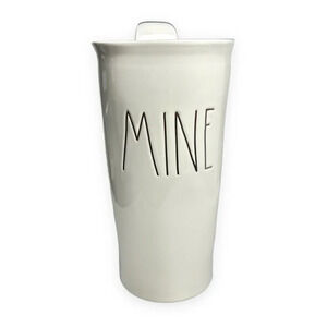 Rae Dunn MINE Tall Ceramic Travel Mug with  Lid